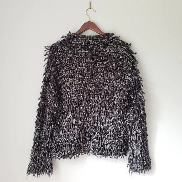 The Great. Short Monster Cardigan Loop Knot in Metallic Charcoal - Picture 5 of 10